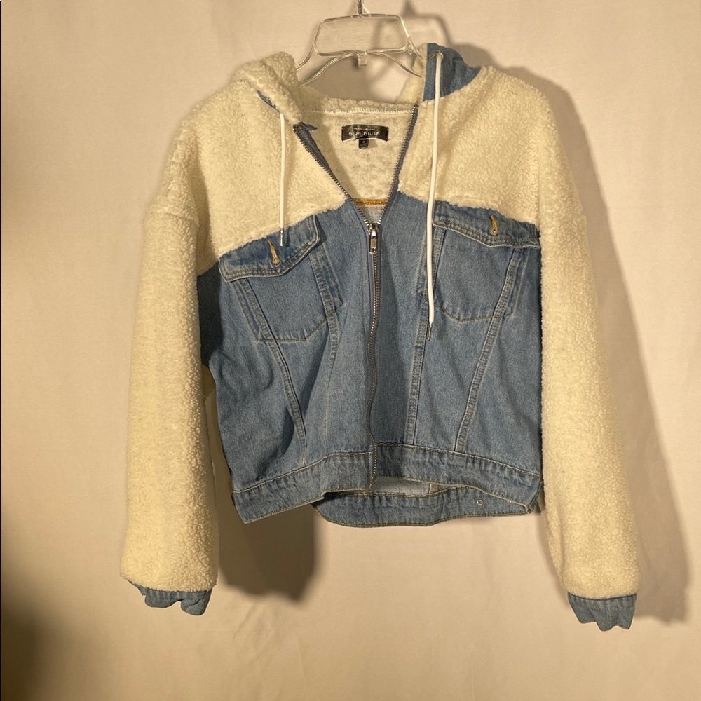 BLUE BLUSH BOUTIQUE WOMENS DENIM SHERPA ZIP UP JACKET SMALL
